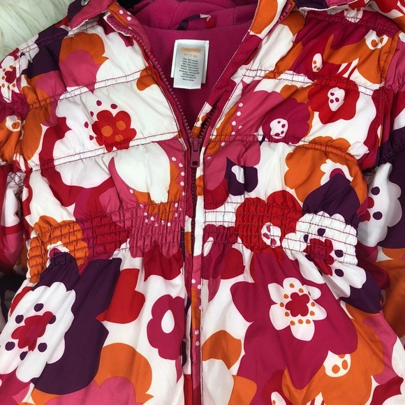 Gymboree Girl sz 7-8 Floral Puffer Coat, Jacket W/Pink Fleece Lining - Picture 3 of 7